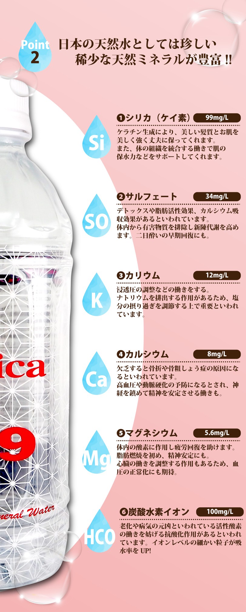 ポイント2。6種類の希少な天然ミネラルが豊富